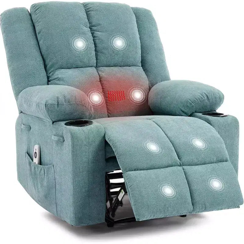 Oversized Massage Recliner Chair, Single Sofa, Side Pocket,2 Cup Holders, Ergonomic Overstuffed Breathable Fabric Reclining Chair, for Living Room