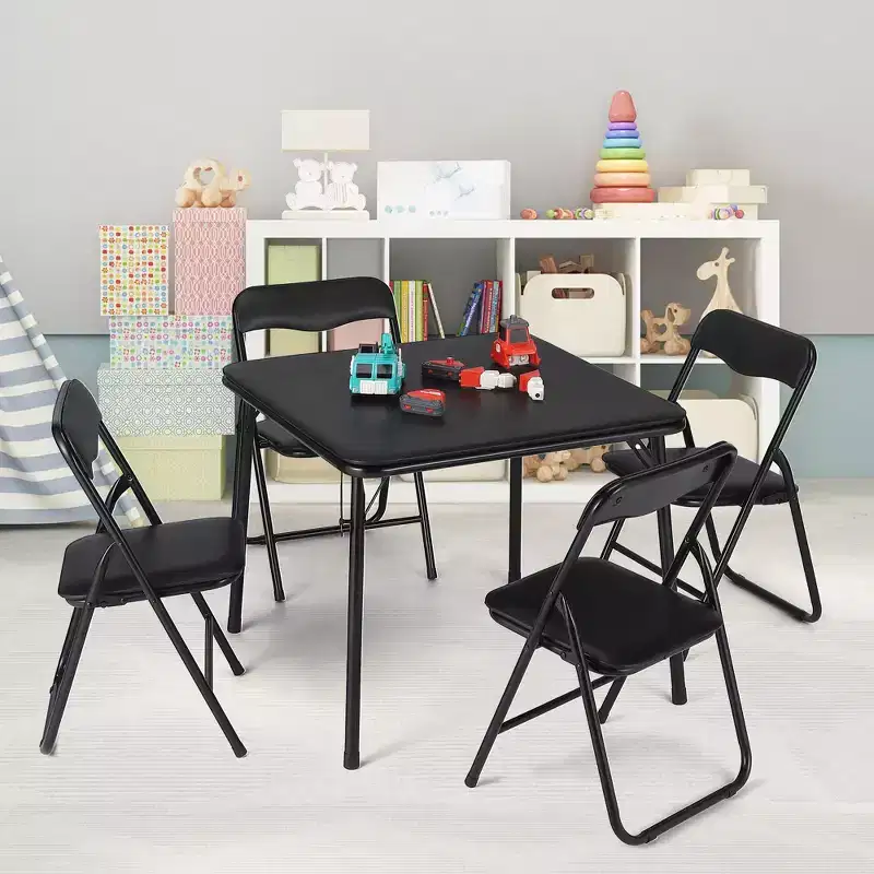 Metal Folding Card Table and Chair Set of, Leather Padded Folding Chairs with Comfortable Cushion and Durable Steel Frame, Modern Square Table