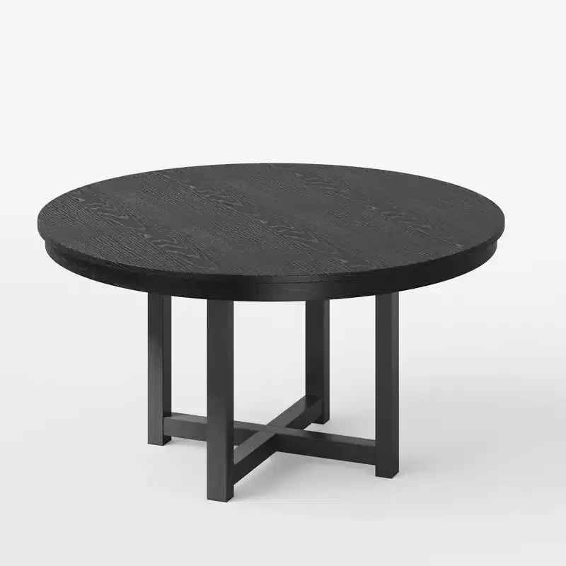 45-Inch Round Solid Wood Dining Table with Cross X Base, Black