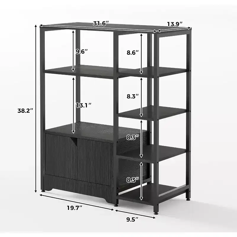 5-Tier Kitchen Bakers Rack with Cabinet, 38.2 Inch Freestanding Microwave Stand Organizer with Shelves, Coffee Bar Station for Kitchen,Office