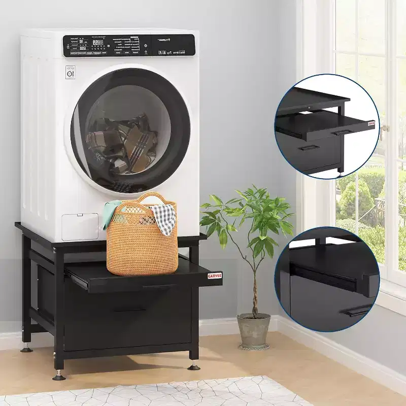 Heavy-Duty 29 Washer/Dryer Pedestal with Drawer & Shelf, 850lb Capacity & Anti-Vibration Base for Most Machines
