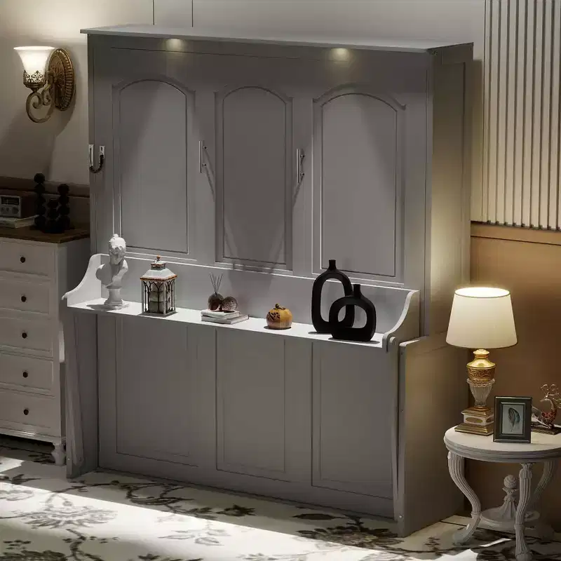 Whisen Queen Murphy Bed with Desk, LED Lights & USB Charging Station