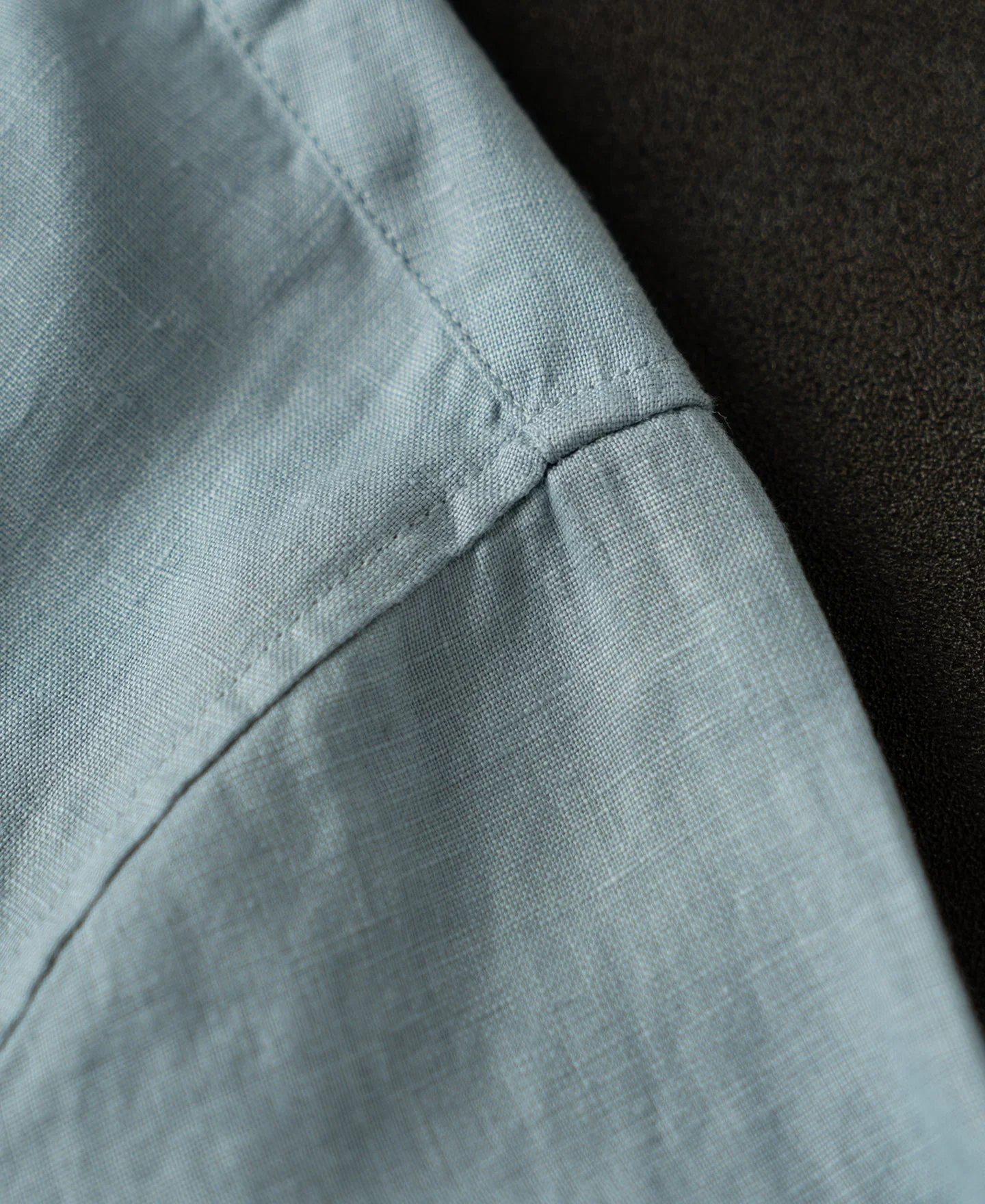 1950s Italian Collar Long Sleeve Linen Shirt - Light Blue