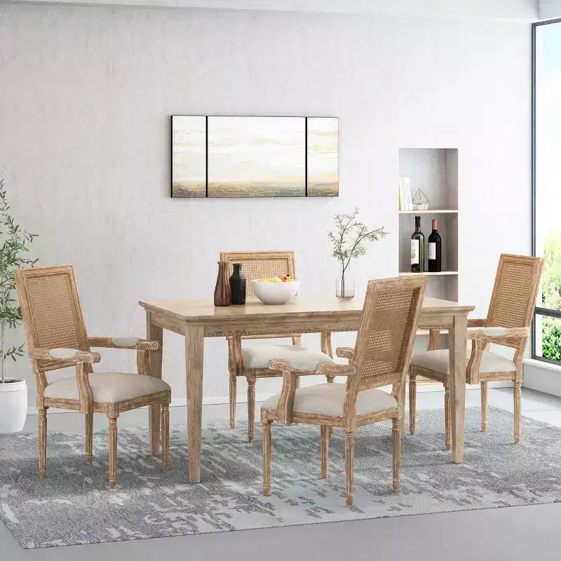 Zentner French Country Wood and Cane Upholstered Dining Chairs (4 Pieces)