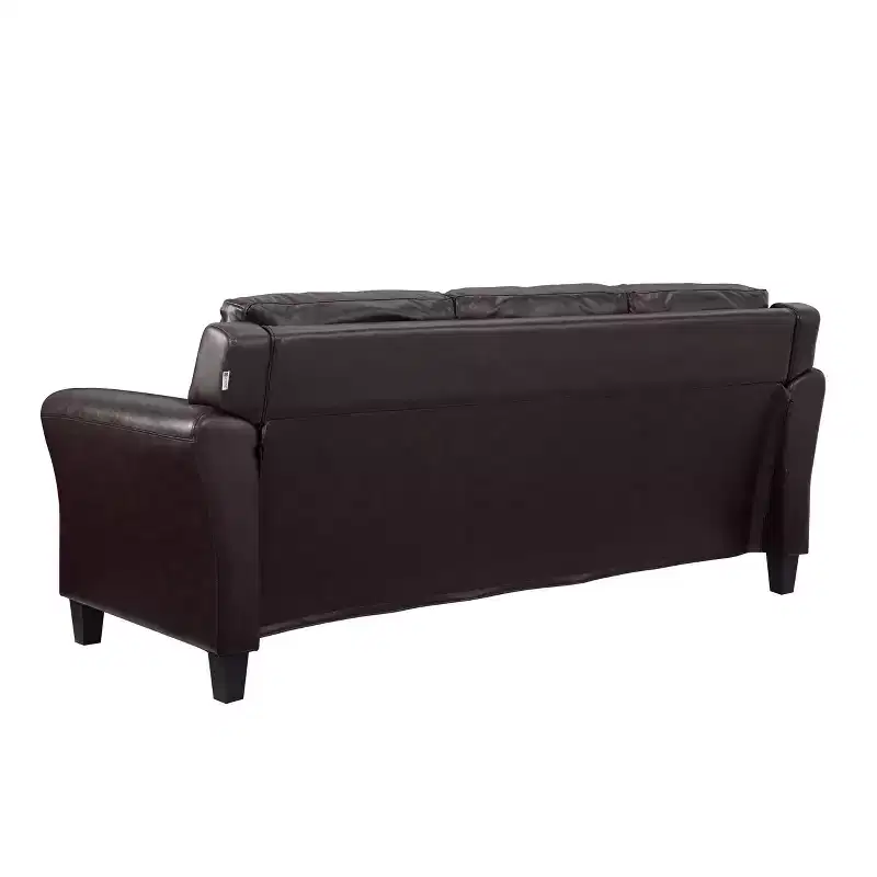 Faux Leather Sofa Java Brown - : Upholstered, 3-Seater, Tufted Back, High-Density Foam