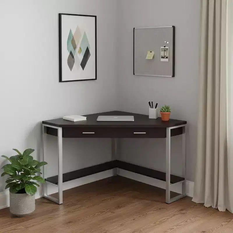 42 Taupe and Silver Corner Computer Desk