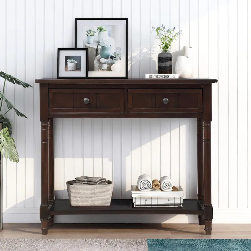 Console Table Traditional Design with Two Drawers and Bottom Shelf