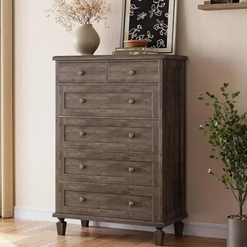 Wood 6-Drawer Dresser with Tapered Legs — Distressed Finish