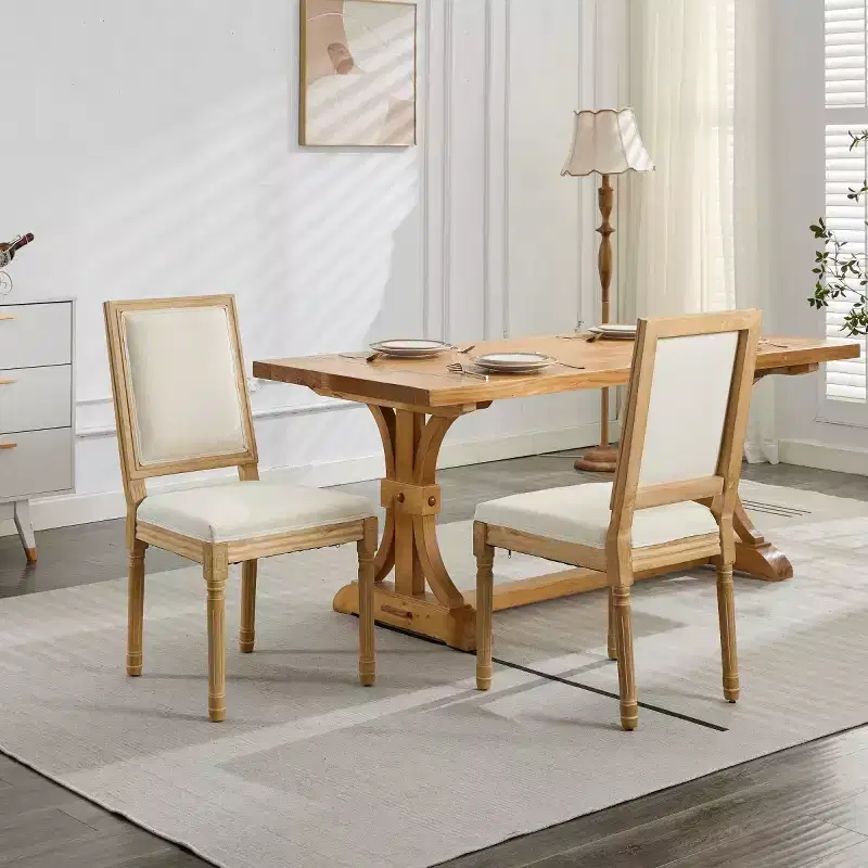 Set of 2 Farmhouse Wood Dining Chairs with Padded Seat and Back, Armless Side Chairs for Dining Room, Kitchen, or Living Room