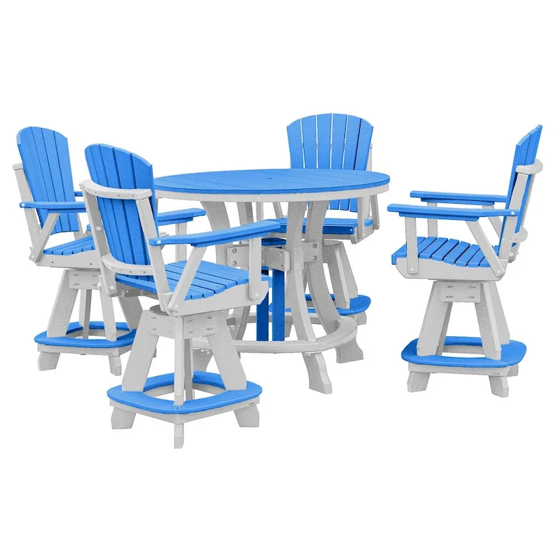 OS Home and Office Five Piece Round Counter Height Dining Set in Blue on a White Base