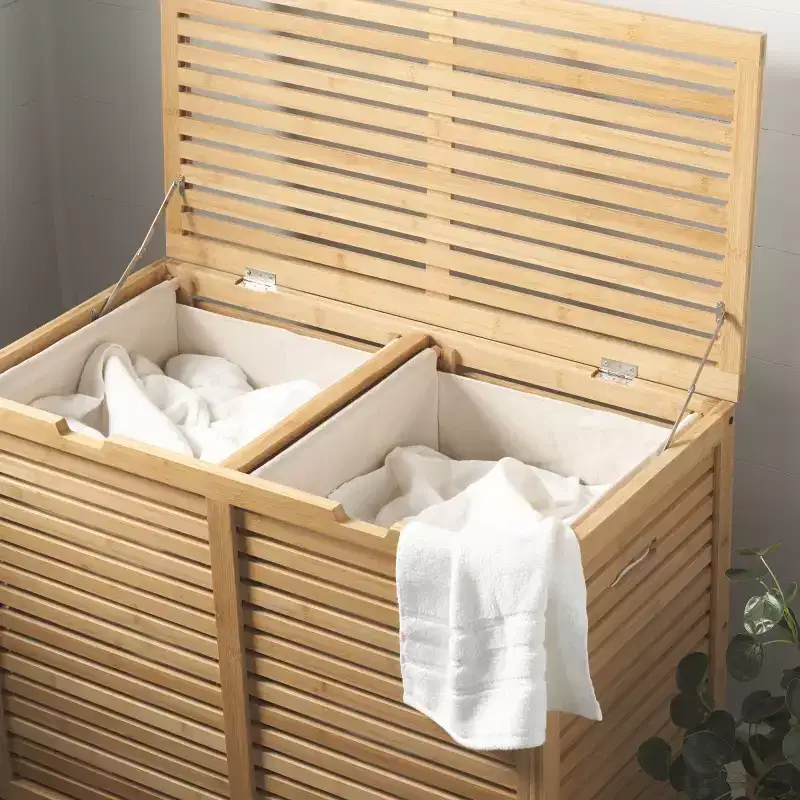 2 Compartment Laundry Basket with Liner - STG1904 - Natural/Beige