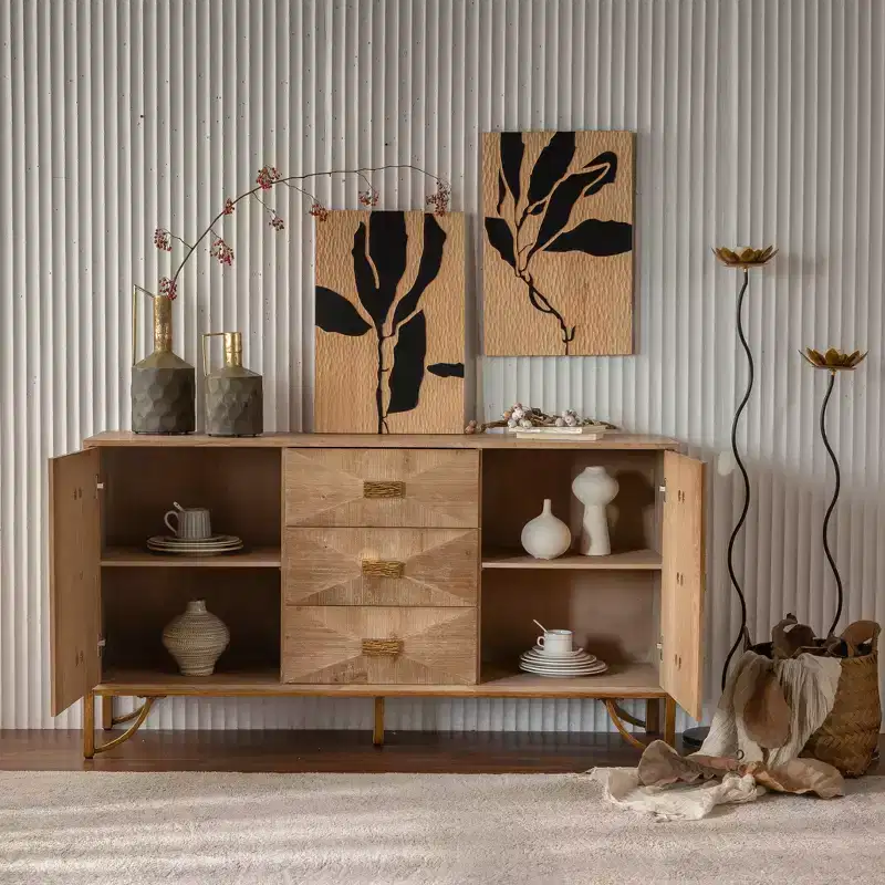 GDFStudio Kipling 3-Drawer and 2-Shelf Wood 59.44 Sideboard Buffet