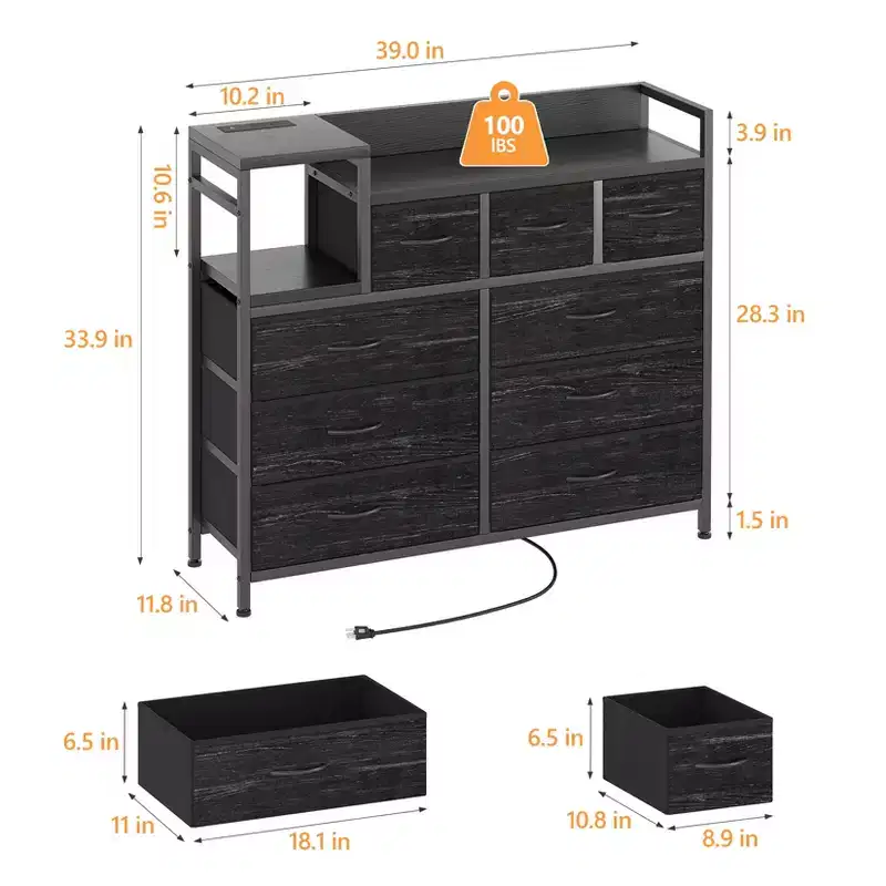 Bedroom storage cabinet, nine-drawer dresser, multi-storage storage cabinet, modern design, easy to assemble, suitable for living room, hallway