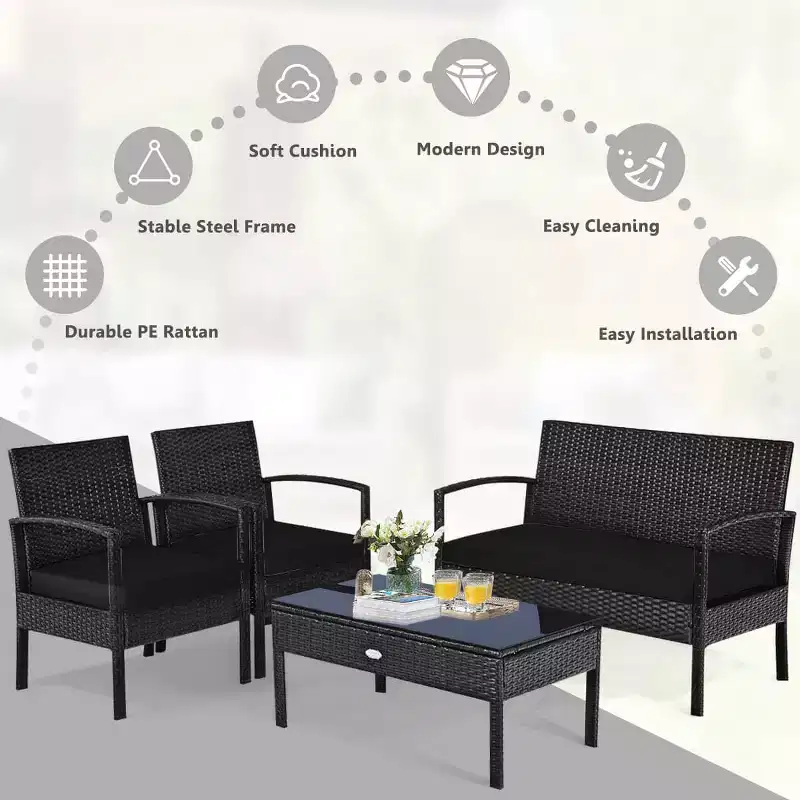 Costway 8 PCS Outdoor Patio Rattan Furniture Set Cushioned Sofa Coffee Table Garden Deck Gray/Black