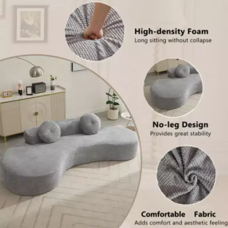 105.5 Curved Minimalist Sofa, Cloud Comfort with 2 Pillows
