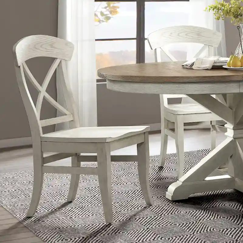 Roundhill Furniture Harola 7-Piece Dining Set, Round Pedestal Dining Table with 18 Leaf, 6 Side Chairs