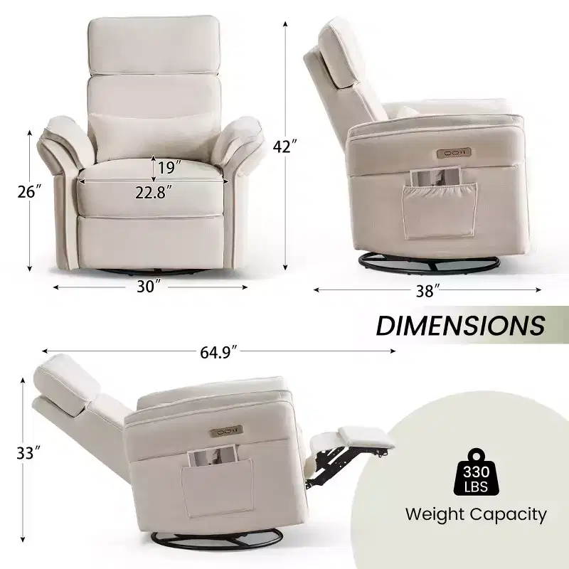 EROMMY Swivel Recliner Glider With Adjustable Headrests & Armrests