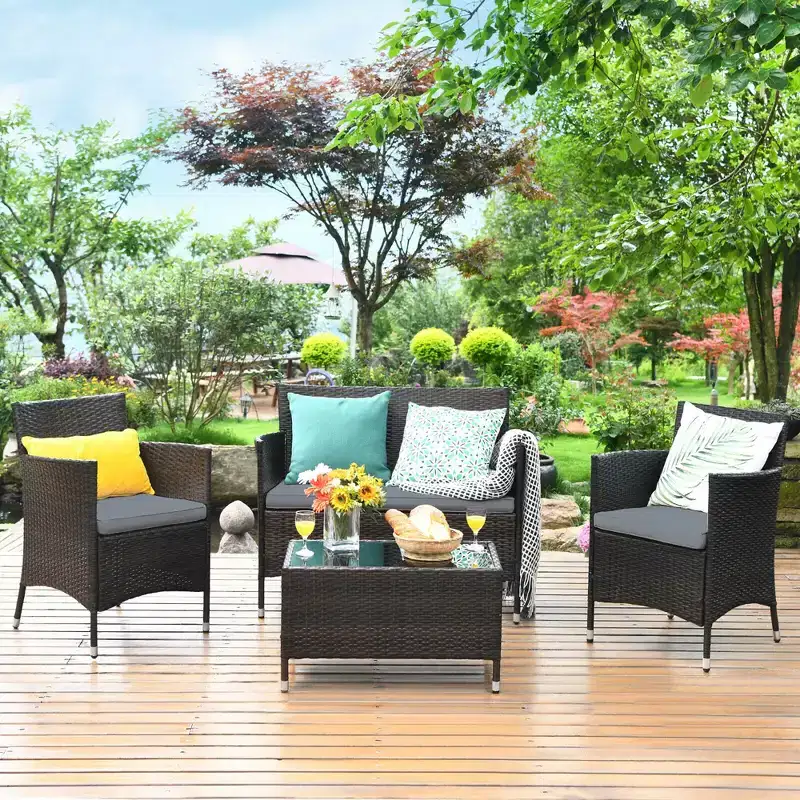 Costway 8PCS Rattan Patio Furniture Set Cushioned Sofa Chair