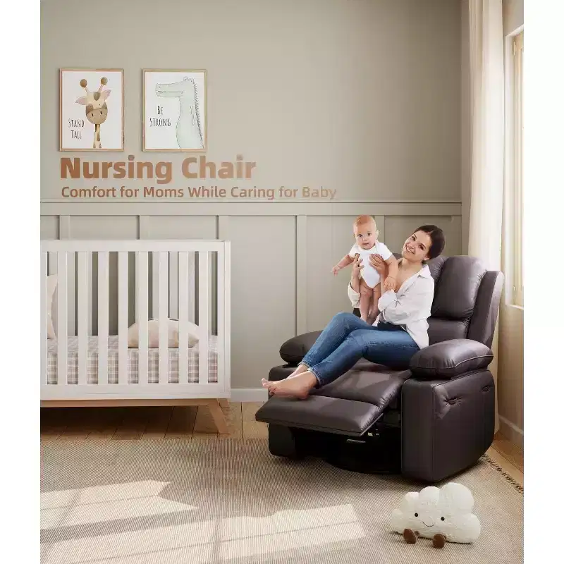 TOPOW Oversized Recliner Chair, 360 Swivel Rocker Recliners with Heat & Massage, Soft High-Density Sponge Recliner with Cup Holder & Side Pocket