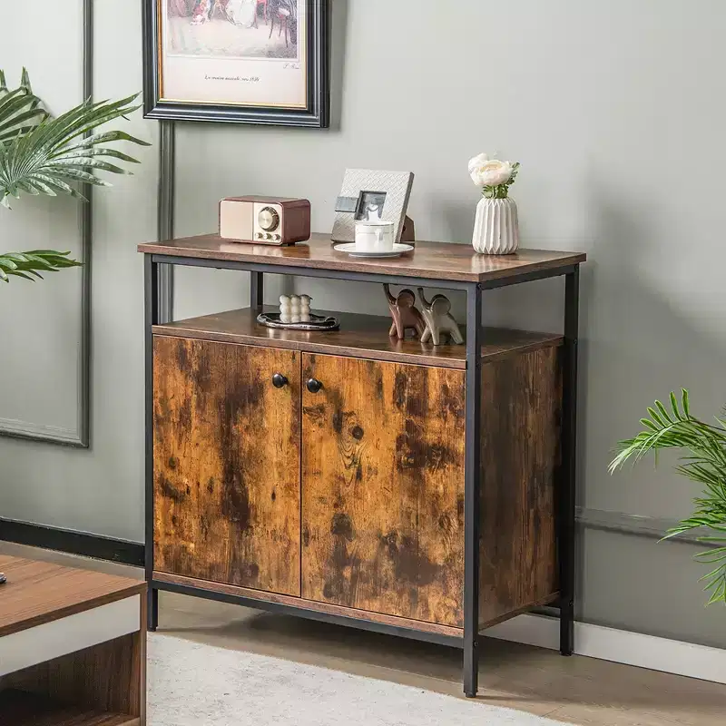 Costway Industrial 2-Door Buffet Sideboard Kitchen Cupboard Storage Cabinet with Open Shelf