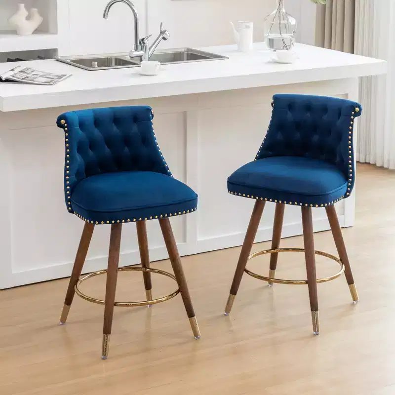 Roundhill Furniture Elvara Set of 2 Button-Tufted Counter Stools with Nailhead Trim