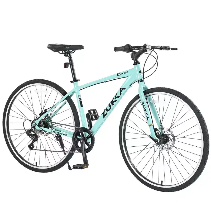 NAYSAYE Bicycle 7 Speed Hybrid Bike Aluminum Frame Double Disc Brakes for City Adventures, Green, 64.57*25.19*37.79