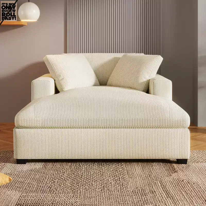 Oversized Chaise Lounge Chair 53.5W x 70.9D, Classic Soft Fabric Armchair with Solid Wood Legs, Comfortable Seating, Easy Assembly