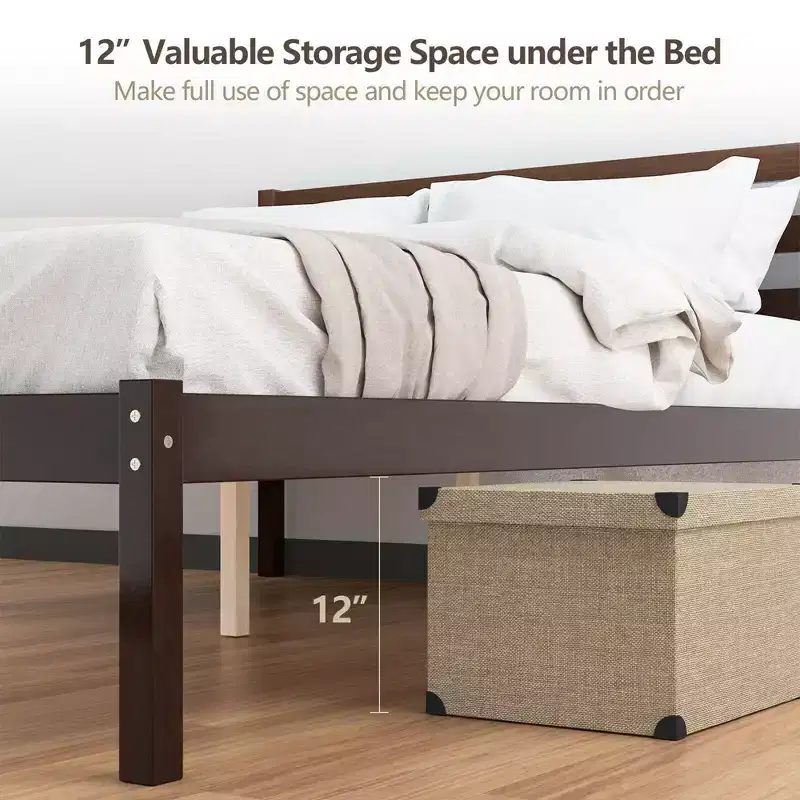 Full Wood Platform Bed Frame with Headboard and Slat Support, Mattress Foundation