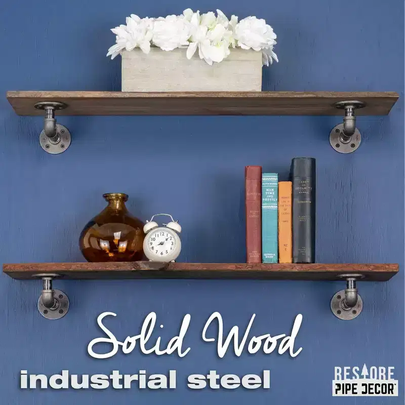 36 Wood Shelf with L-Shaped Pipe Brackets (2-Pack)
