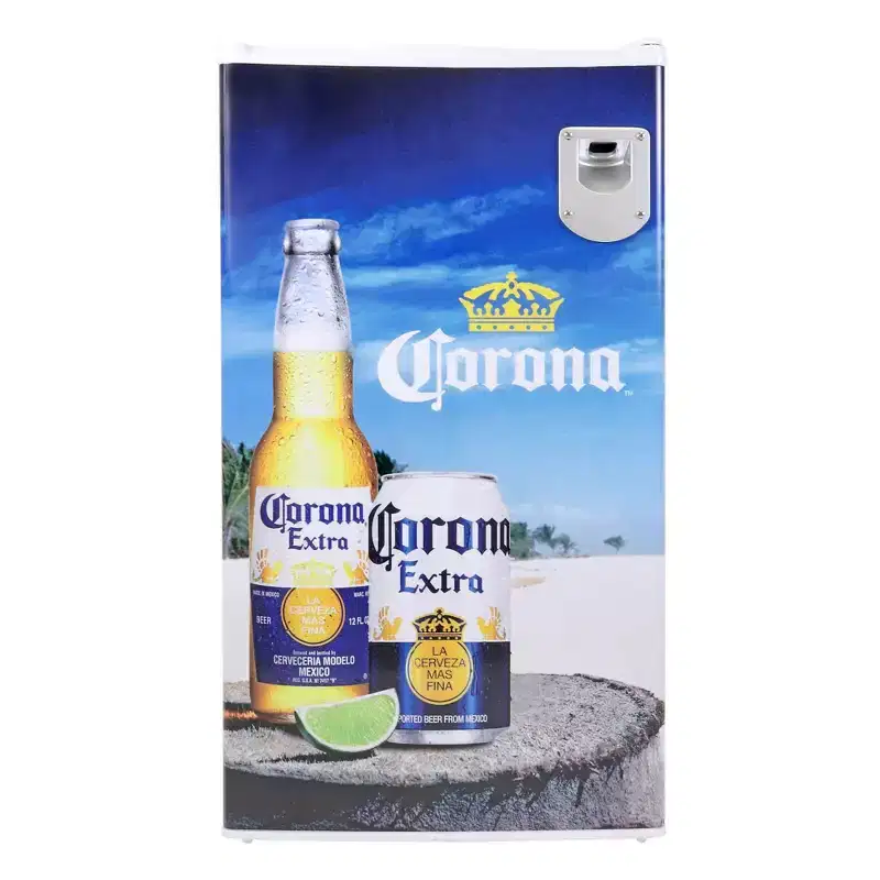 Corona Compact Fridge w/ Bottle Opener, 3.2 cu ft (90L) - White: Freestanding Dorm Refrigerator, Stainless Steel Door