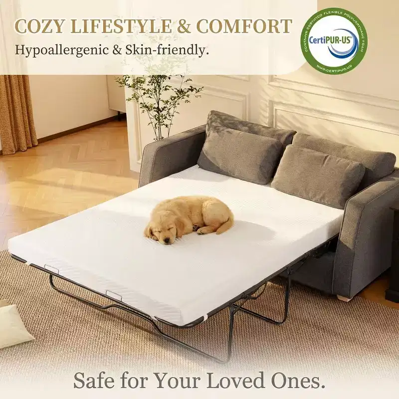 Dyonery 4 Inch Full Size Sofa Bed Mattress Topper, Cooling Gel Memory Foam Replacement with Washable Cover, CertiPUR-US Certified for Sleeper Sofa