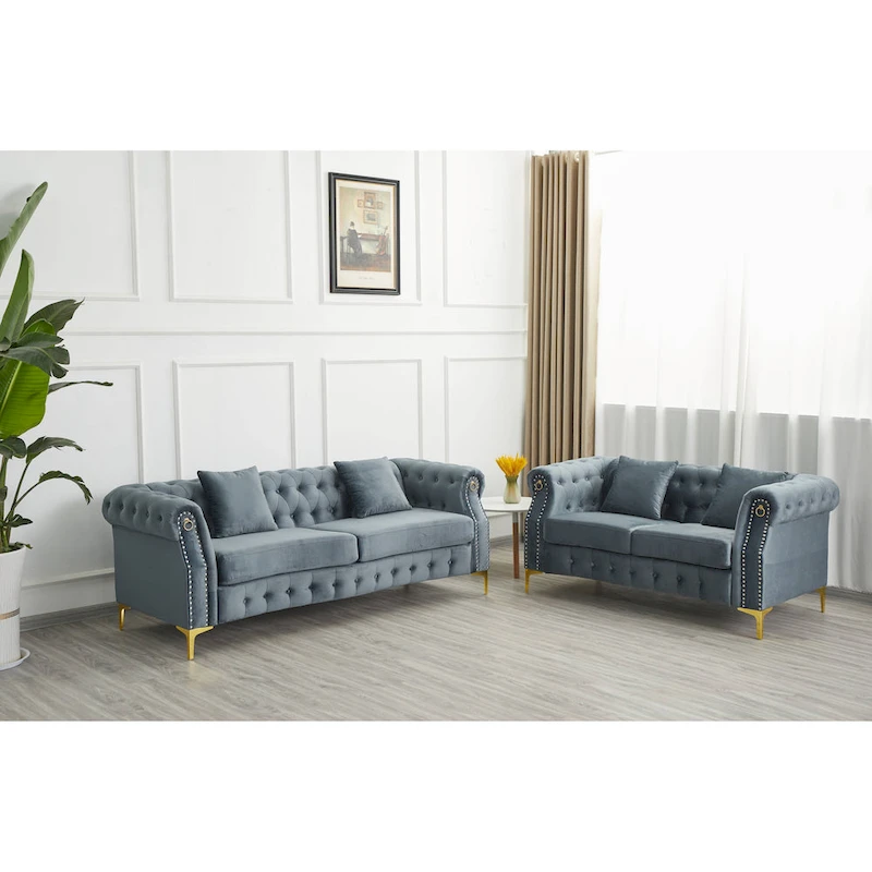 Velvet 2 Piece Loveseat and Sofa Living Room Set