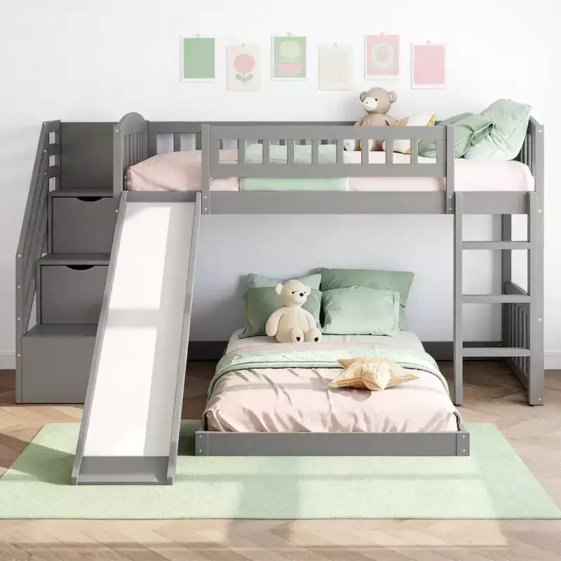 Luxystar Twin Over Twin Bunk Bed With 2 Drawers and Slide