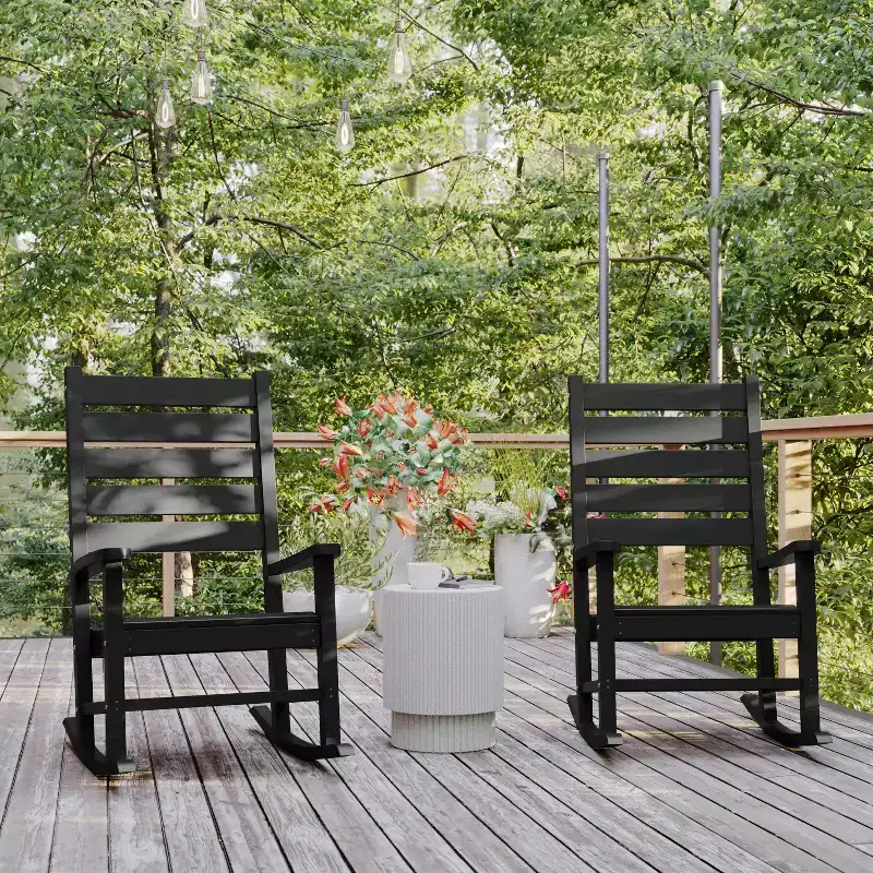 Flash Furniture Manchester Set of 2 Contemporary Rocking Chairs, All-Weather HDPE Indoor/Outdoor Rockers