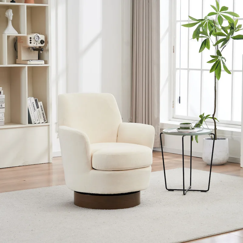 29.3 Upholstered Swivel Barrel Chair with Stainless Steel Base