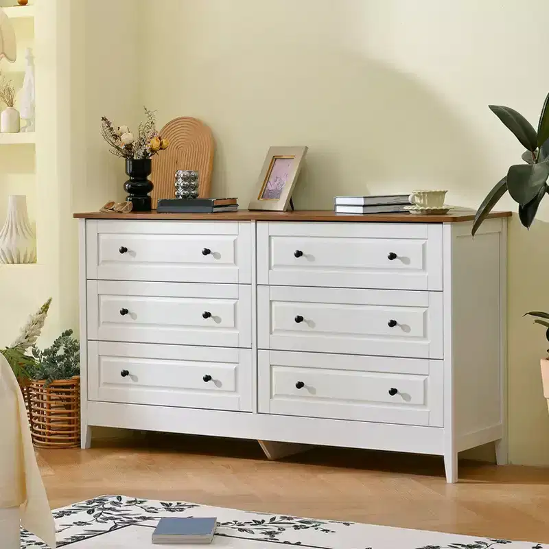 AEELLEEA Chest of Drawers 6 Drawer Organizer Storage Chest Cabinet for Bedroom Living Room Hallway Entryway White