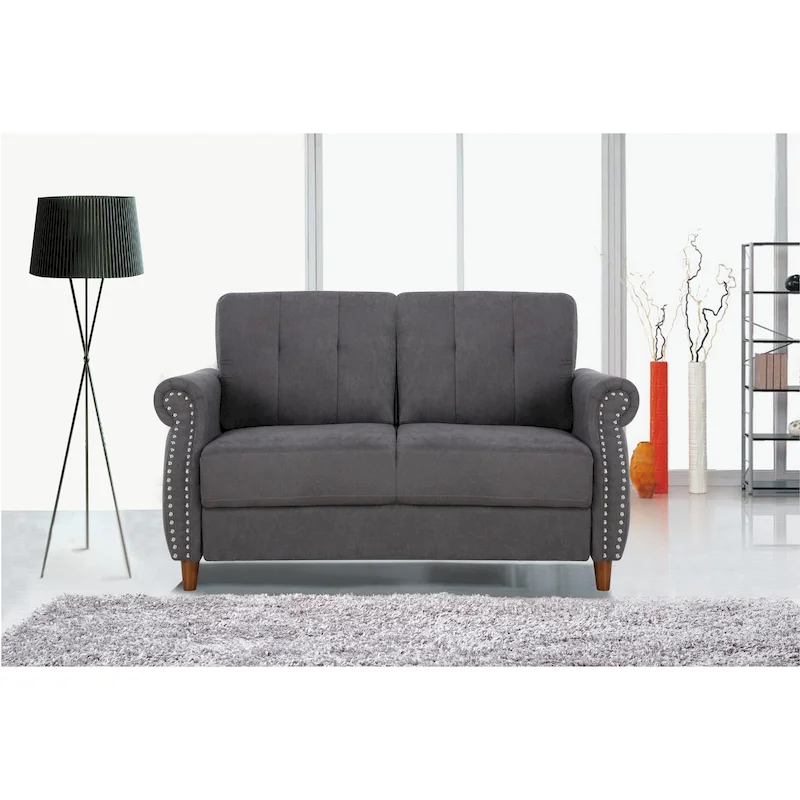 Grey Nailhead Trim Loveseat with Button Tufting, Seats 2