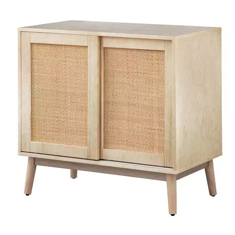 Rattan Sliding Door Buffet – Natural Finish, Mid-Century Modern Style