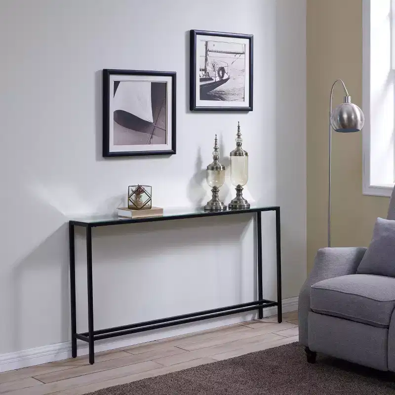 Darrin Narrow Long Console Table with Mirrored Top - Grey - SEI