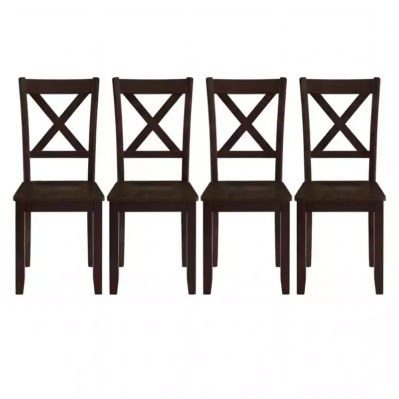 X-Back Farmhouse Wooden Kitchen Dining Chair in Dark Brown, Set of 4