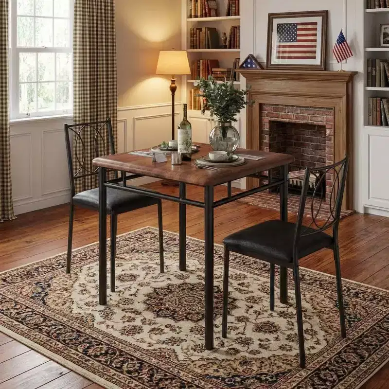 COZONY 3 Piece Dining Table Set for 2, Small Space Kitchen Table with 2 Upholstered Chairs, Farmhouse Wood Table Set for Apartment, Breakfast Nook
