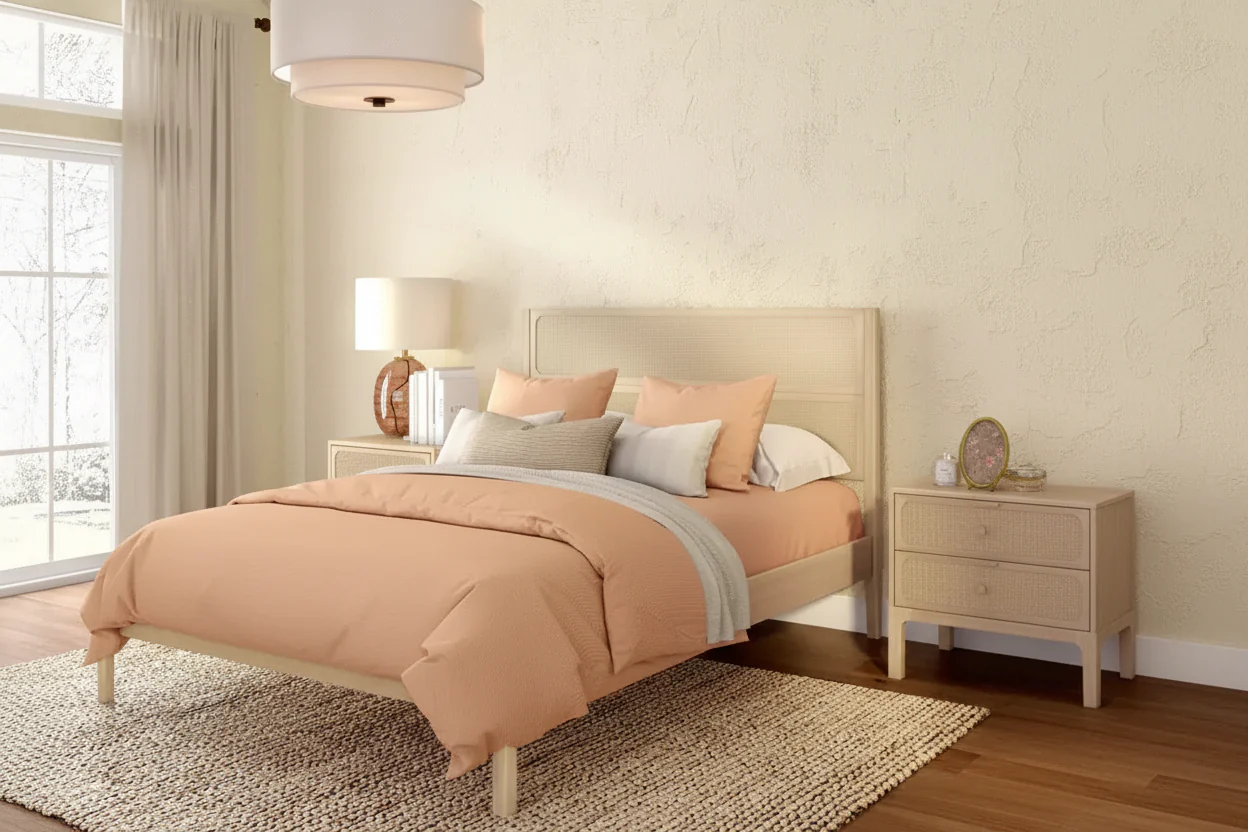 Rattan Queen Bed Frame with Woven Headboard - No Box Spring Needed