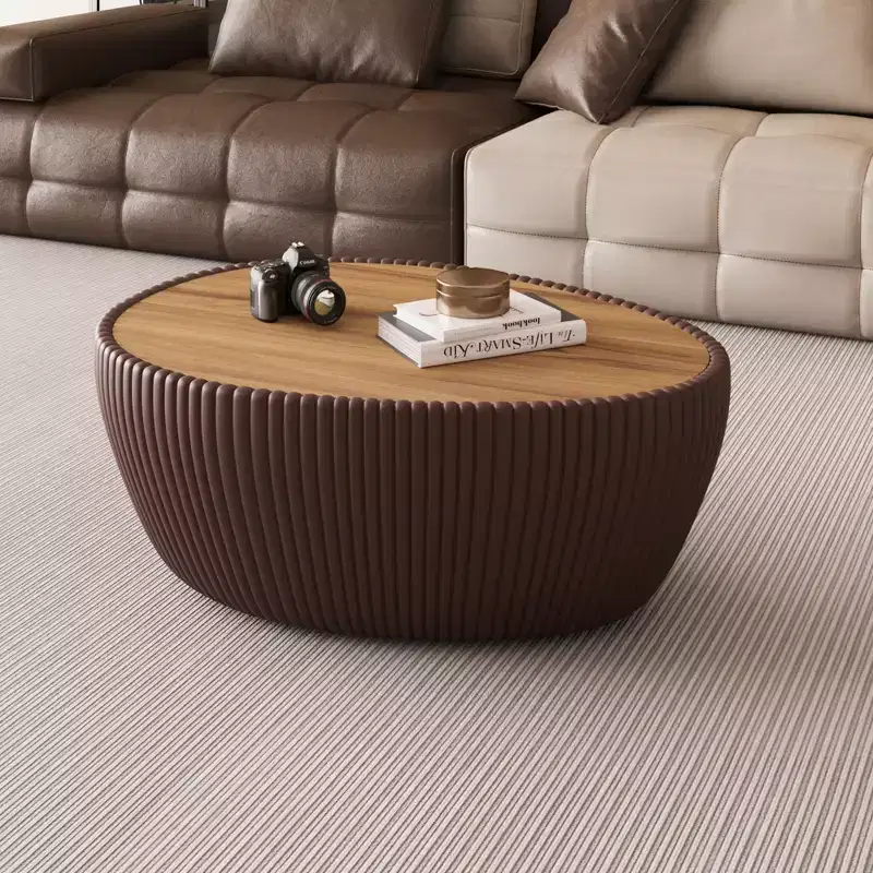 Sintered Stone & Leather Coffee Table 16.14''H x 32.1''L x 24.8''W