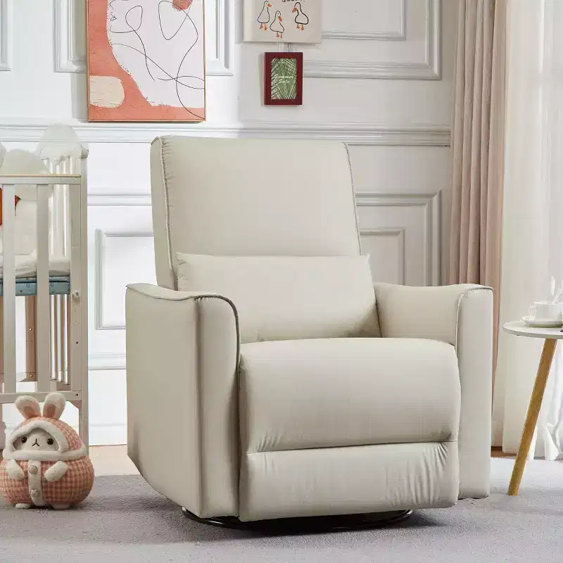 360° Swivel Glider Rocking Recliner Chair, Upholstered Faux Leather, 300 lbs Capacity