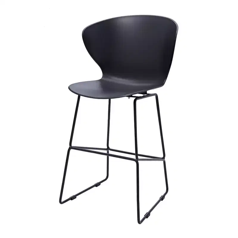 HomeRoots Set of Two 30 Black Heavy Duty Plastic and Metal Low Back Bar Height Bar Chairs