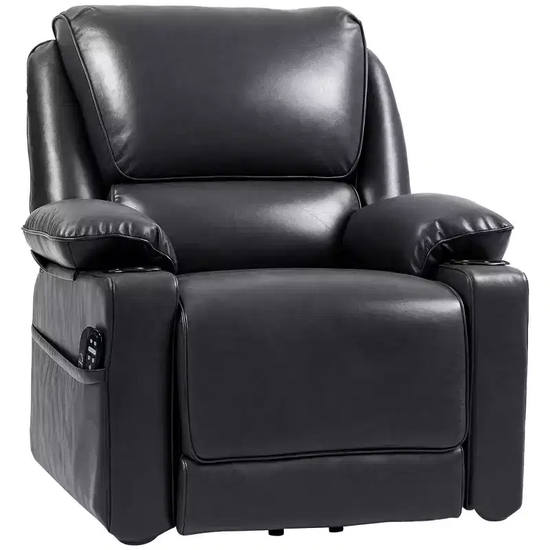 Power Lift Chair for Elderly, Faux Leather Recliner Sofa with Vibration Massage and Heat, Remote, Side Pockets
