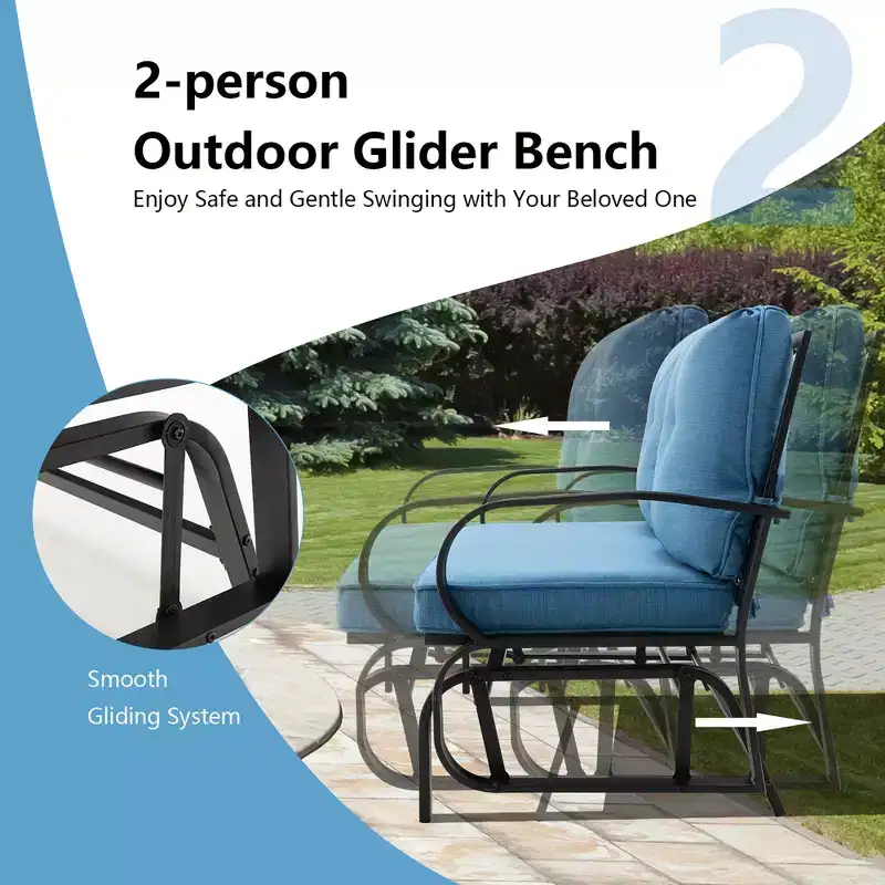 Costway Patio 2-Person Glider Bench Rocking Loveseat Cushioned Armrest Brick Red\Beige\Blue