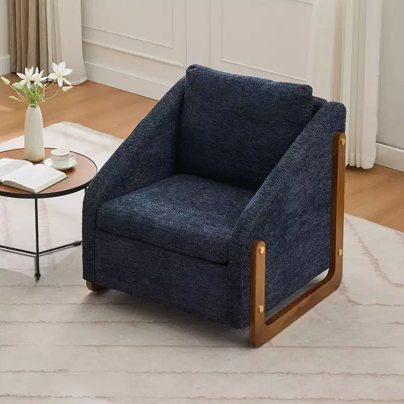 Modern Accent Chair for Bedroom, Chenille Fabric Upholstered Chair with Wooden Side Frame, Cushioned Leisure Chair