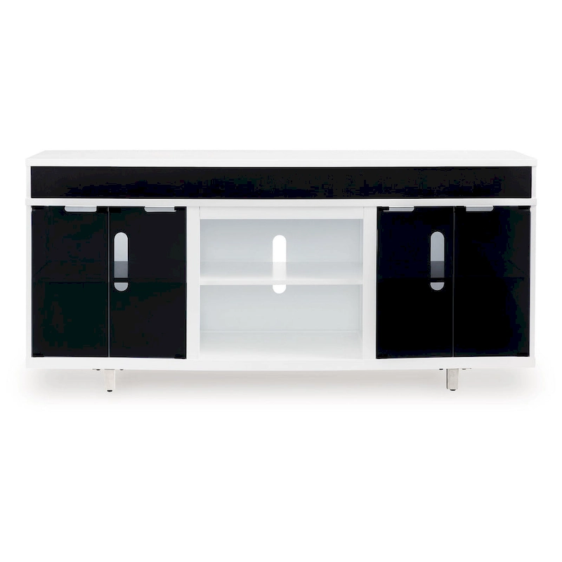 Ardon TV Media Console, Open Fireplace Area, White Black Wood, 72 Inch