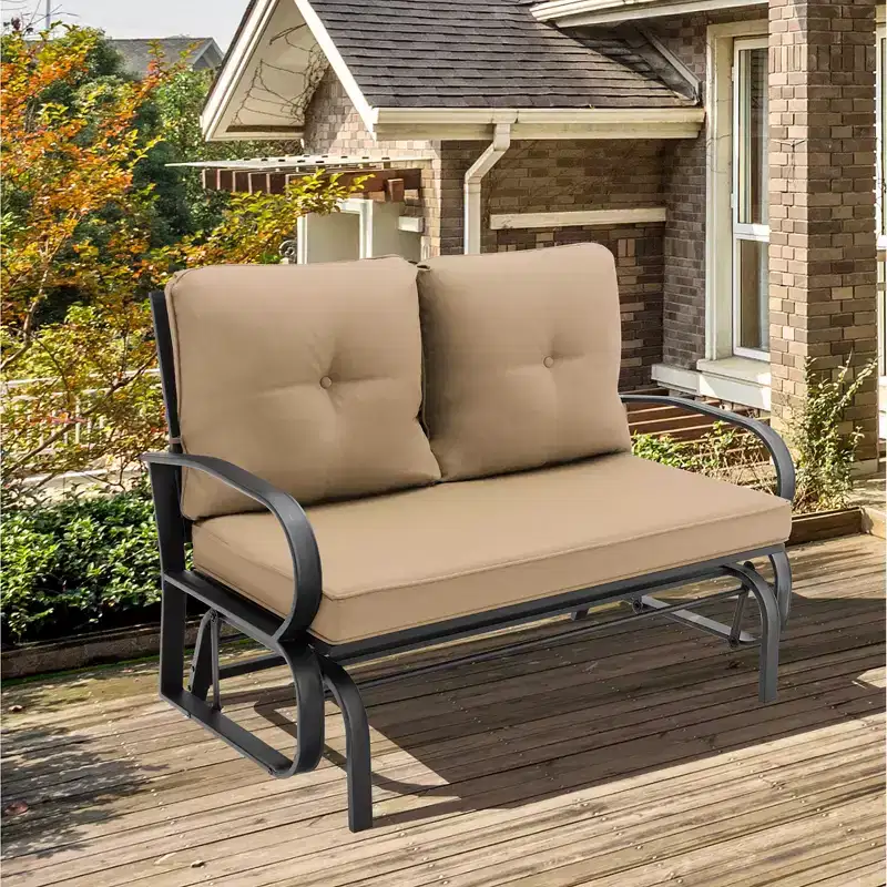 Costway Patio 2-Person Glider Bench Rocking Loveseat Cushioned Armrest Brick Red\Beige\Blue